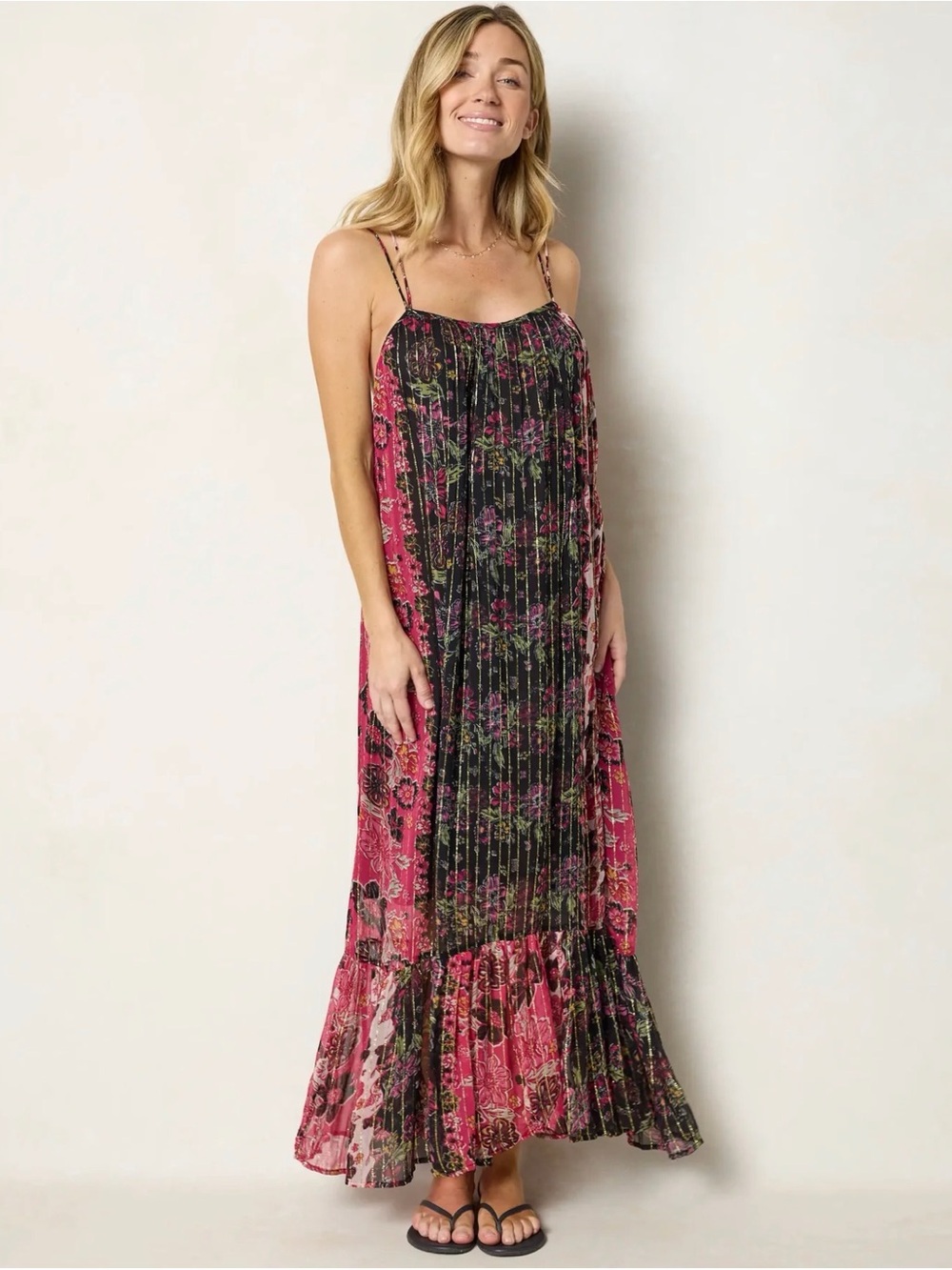 NATURAL LIFE Pink and Black Floral Maxi Dress